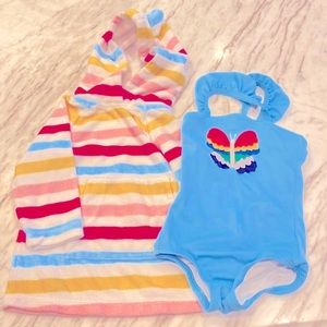 Hanna Anderson Pool coverup and one piece butterfly swimsuit